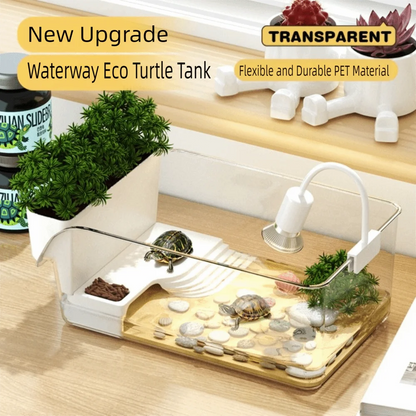 Transparent Turtle Tank Ecological Landscaping with Basking Area Reptile Terrarium Habitat Sun Climbing Crab Tank