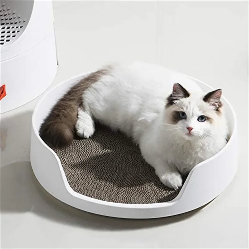 Multifunctional Castle Cat Litter Box with scratch pad large space Reduces Litter Tracking Includes Scoop and Reusable Liner