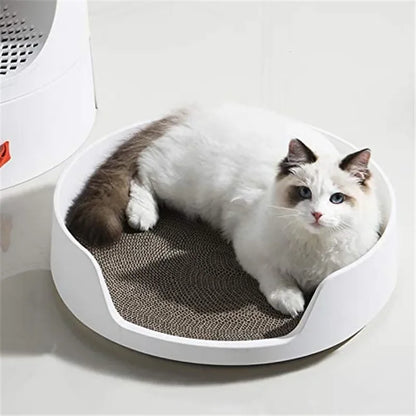 Multifunctional Castle Cat Litter Box with scratch pad large space Reduces Litter Tracking Includes Scoop and Reusable Liner