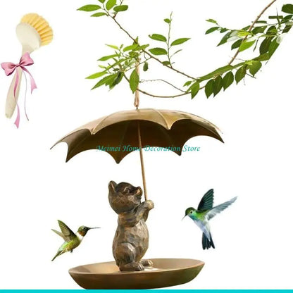 H7BF Outdoor Bird Feeders Iron Construction With Canopys Cover Animal Theme Decorative Piece For Backyard Nature Lover
