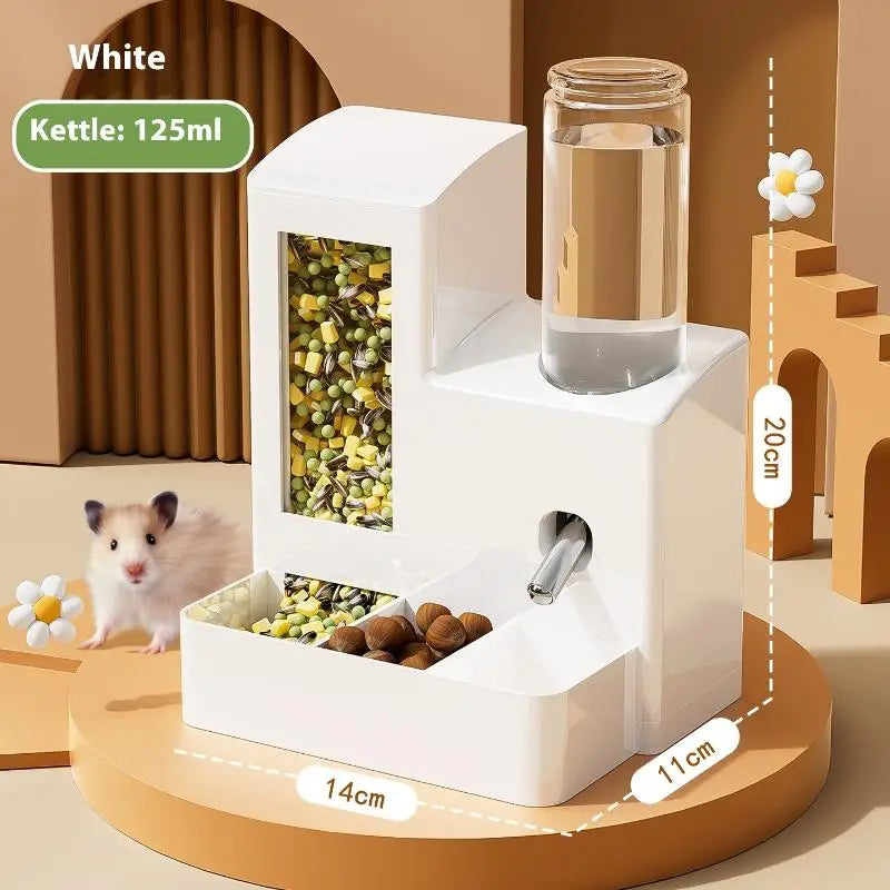 【E】2-in-1 Automatic Hamster Automatic Feeder Water Dispenser Multi-functional Small Pets Drinking And Feeding Food Container
