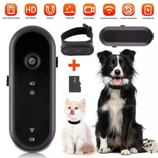 Wireless Pet Dog Cat Collar Camera 120 Degree Wide Angle Pet Sports Action Camera Monitor For Video Records Indoor Outdoor 32GB