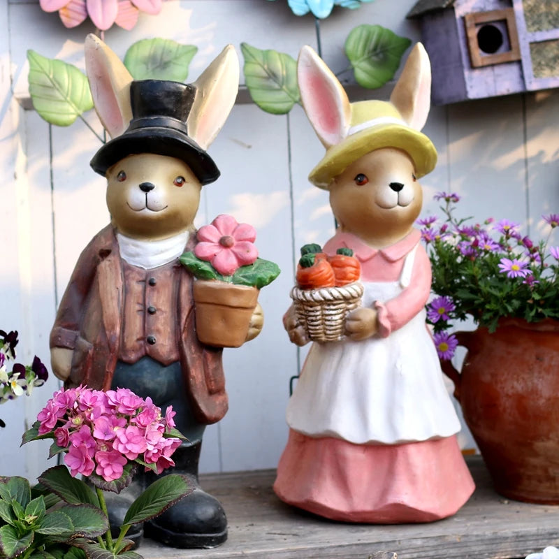 Rabbit Garden Statue Outdoor Cartoon Animal Decor Villa Courtyard Landscape Sculpture Realistic Lawn Ornament for Garden/Yard