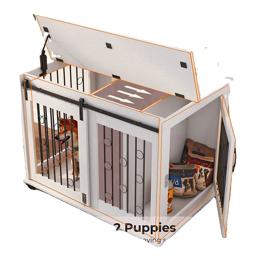 Double-Door Wooden Furniture Large Heavy Duty Pet Dog Crate Dog Cage Can Be Used As End Table 3 In 1 Functions Cabinet