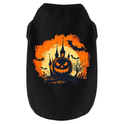 Halloween Dog Costume: Pumpkin, Bat, Haunted Castle Print Shirt. Fits Small, Medium, Large Breeds