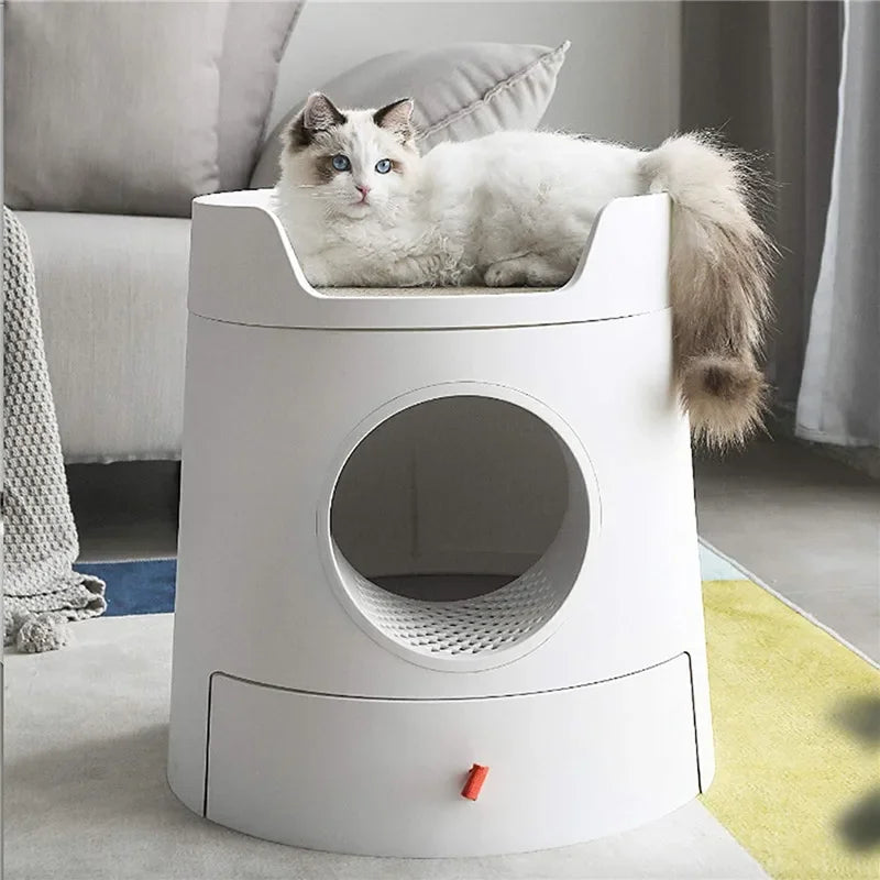 Multifunctional Castle Cat Litter Box with scratch pad large space Reduces Litter Tracking Includes Scoop and Reusable Liner