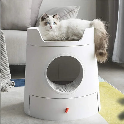 Multifunctional Castle Cat Litter Box with scratch pad large space Reduces Litter Tracking Includes Scoop and Reusable Liner