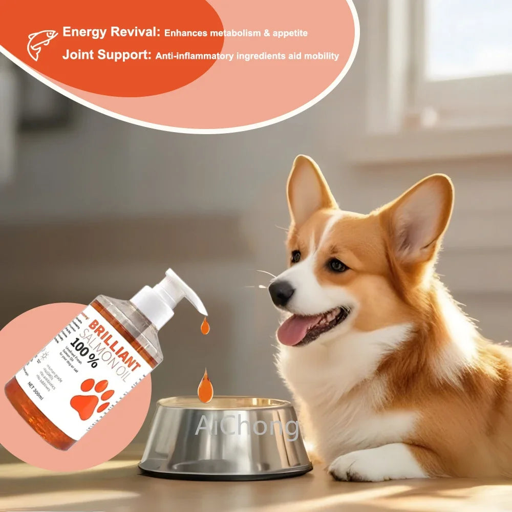 Human-Grade Salmon Oil (500ml, 300ml, 200ml 100ml) for Dogs & Cats Omega 3 Fatty Acids Supplement for Optimal Health & Nutrition