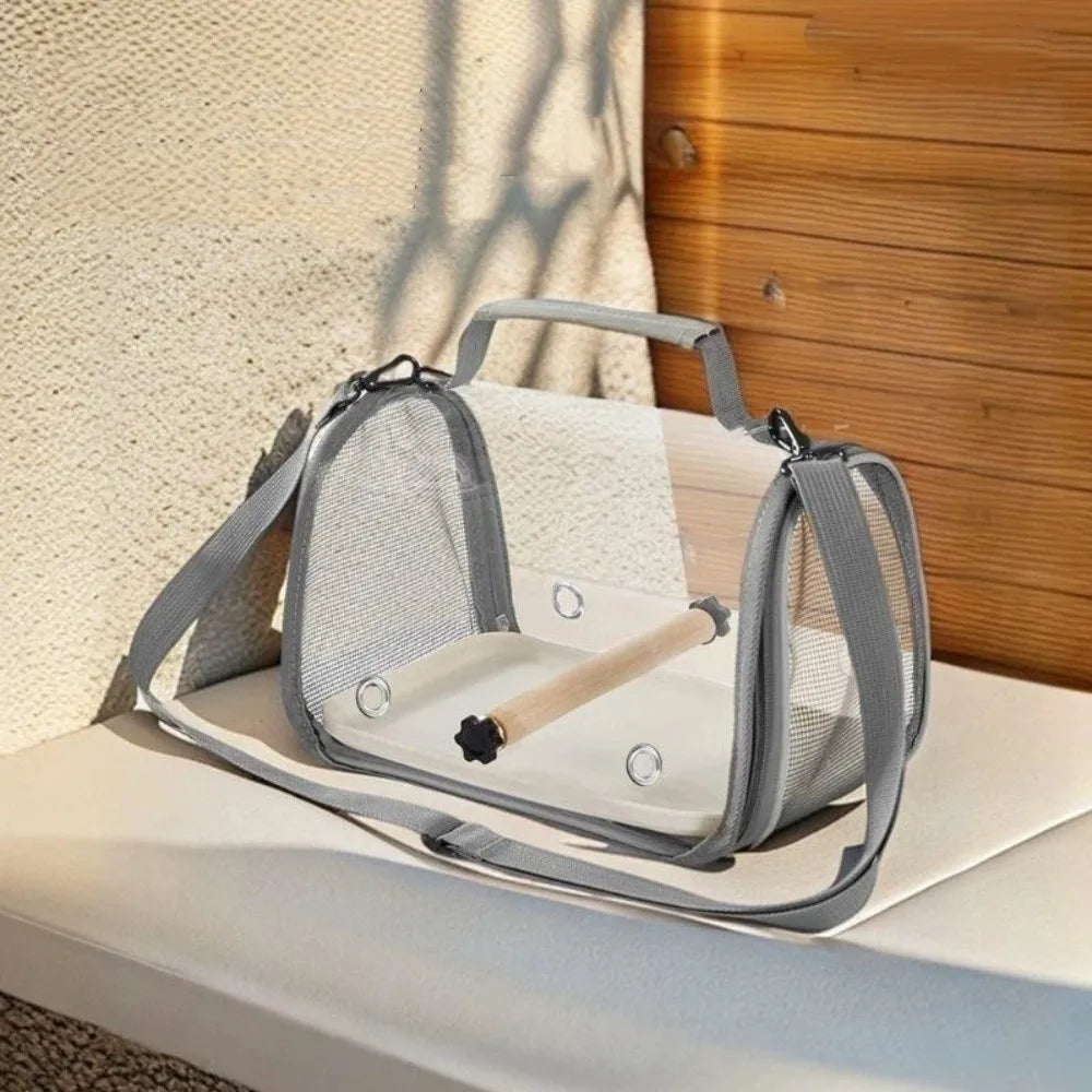Portable Bird Carrier Bag Breathable Mesh Wooden Stand Parrot Out Bag Folding Large Capacity Bird Transport Cage Shopping Trips