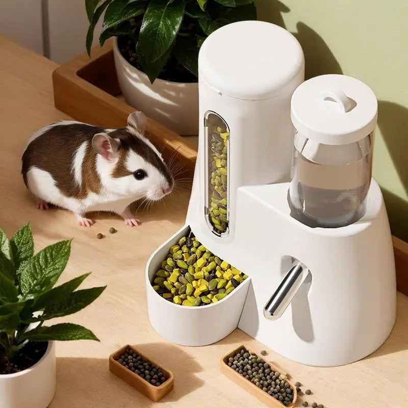 Hamster Water Feeder Small Animal Automatic Dispenser Drinking Water Bottle Bowls Dish with Food Container for Guinea Pig Rat