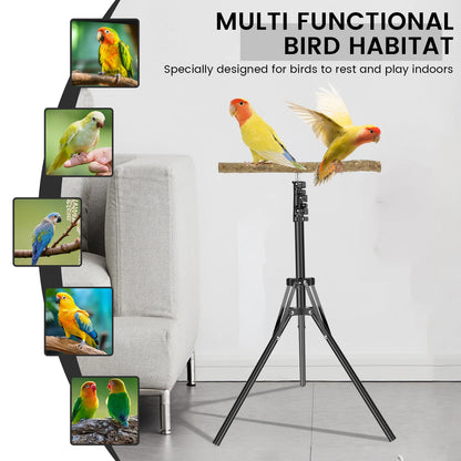 Wood Bird Training Perch Stand Height Adjustable Bird Perch Toys Indoor Outdoor Versatile Bird Parrot Play Training Station Pole