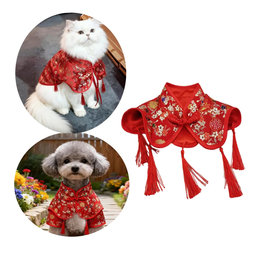 Cat Dog Cloak Costume Cat Cape with Tassel Chinese Pet Apparel for Cats Small Dog Puppy Kitten New Year Christmas