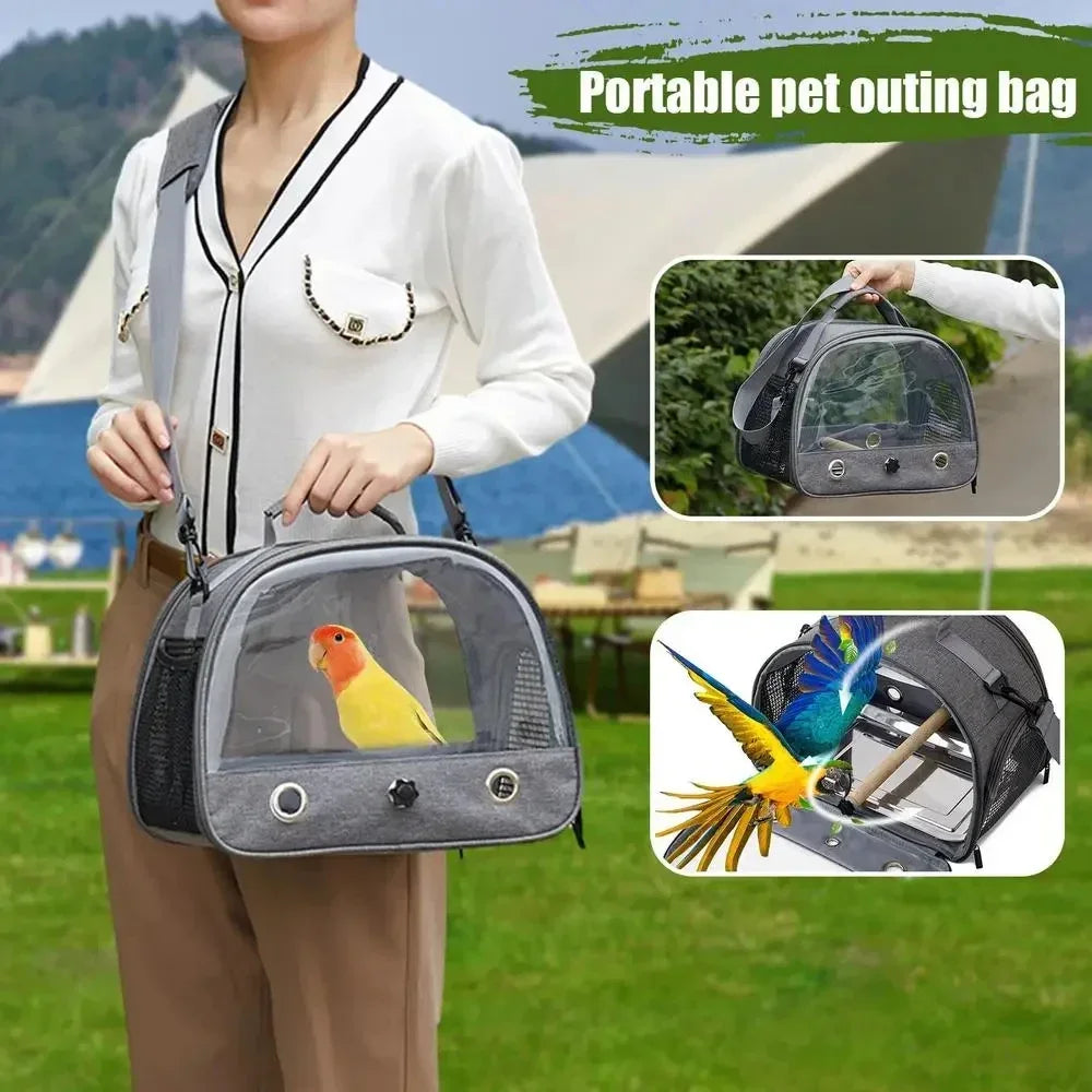 Bird Travel Carrier Backpack-Portable Foldable Parrot Bag with Perch Cage Side Window Design Small Pet Travel Supplies for Birds