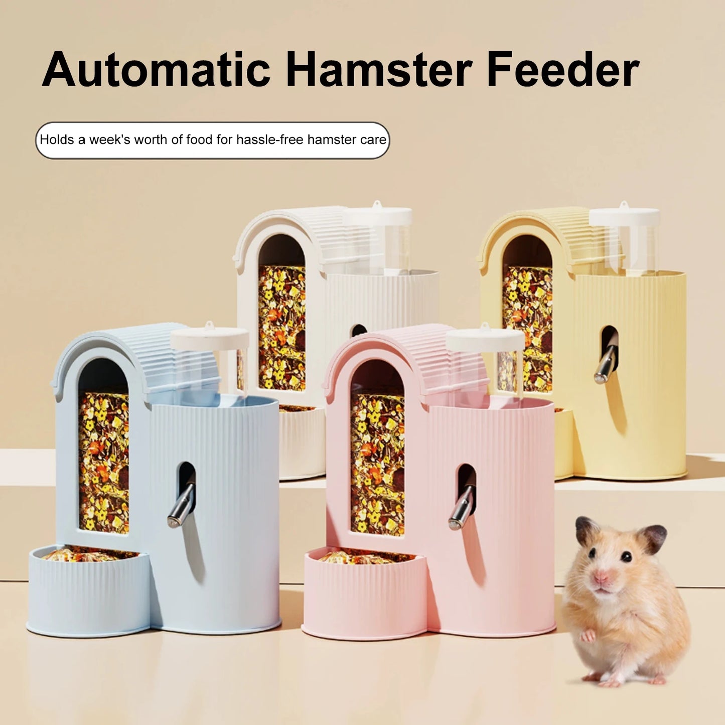 2-in-1 Automatic Food Bowl with Water Bottle Hamster Feeder And Waterer Small Animal Feeder for Hamster Guinea Pig Rat Cage Home