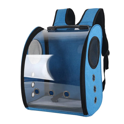 Portable Bird Carrier Bag Birdcage Parrot Transparent Backpack with Feeding Cups Wood Platform for Parakeet Cockatiel Lovebirds