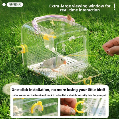 Portable Ventilated Transparent Outdoor Travel Bird Carrier Cage Small Parrots Budgie Cockatiel Lovebird Parakeet Transport Case