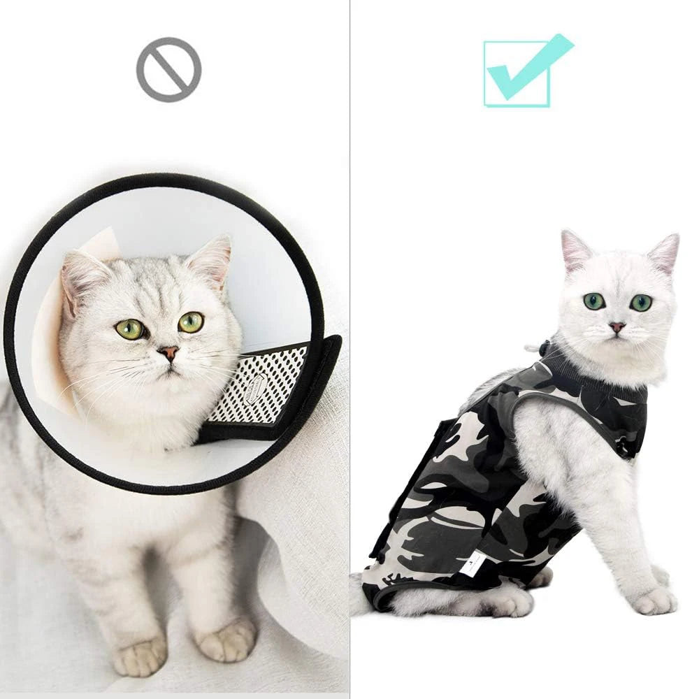 Cat Clothes Cat After Surgery Recovery Suit for Surgical Abdominal Wounds, E-Collar & Cone Alternative Pet Body Vest