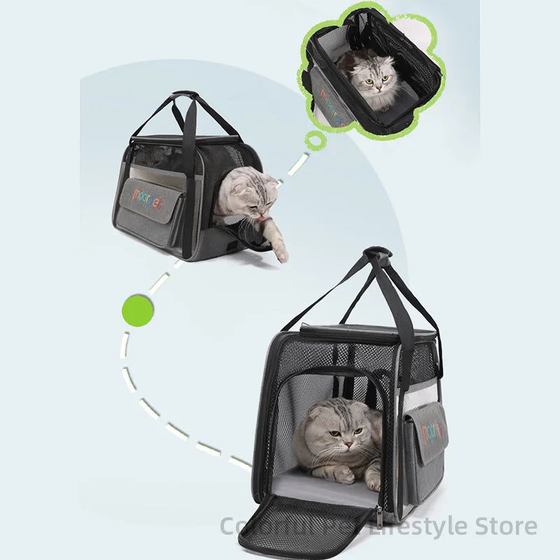 Dog Carrier Bag Breathable Large Capacity Mesh Cat Carrier Bag Pet Outing Portable Cat Puppy Handbag Crossbody Small Pet Slings
