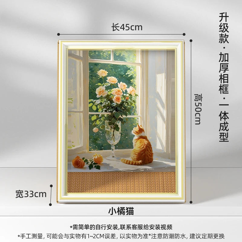 Vintage Oil Painting Cat House with Scratching Board, Multi-Functional Cat Bed & Toy for All Seasons, Retro Indoor Cat Furniture