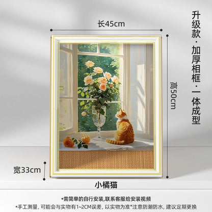 Vintage Oil Painting Cat House with Scratching Board, Multi-Functional Cat Bed & Toy for All Seasons, Retro Indoor Cat Furniture