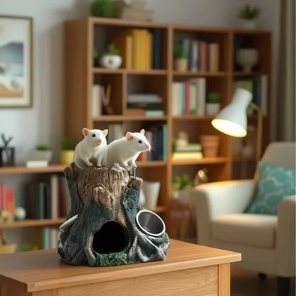 Hamster Auto Feeder Water Dispenser Resin Hideout Cave Small Pet Shelter Simulation Tree Root House