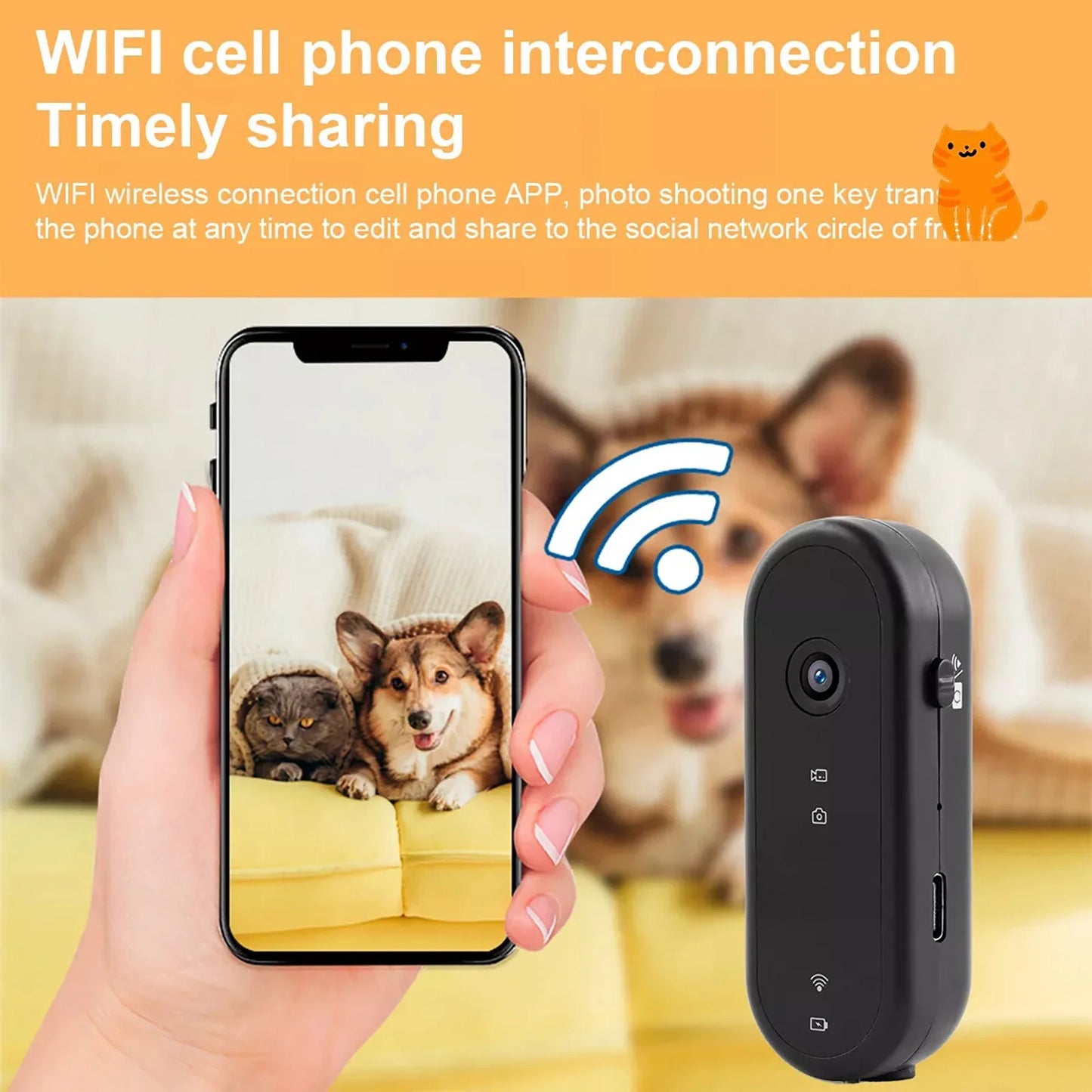 Wireless Pet Dog Cat Collar Camera 120 Degree Wide Angle Pet Sports Action Camera Monitor For Video Records Indoor Outdoor 32GB