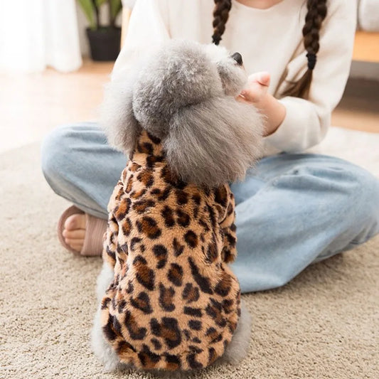 Dog Clothes Small Dog Autumn Winter Coat Leopard Print Fur and Fleece Thermals Puppy Apparels Warm Dog´s Sweater Cute Products