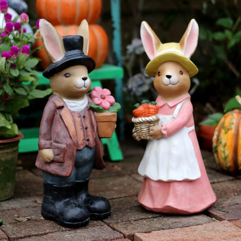 Rabbit Garden Statue Outdoor Cartoon Animal Decor Villa Courtyard Landscape Sculpture Realistic Lawn Ornament for Garden/Yard