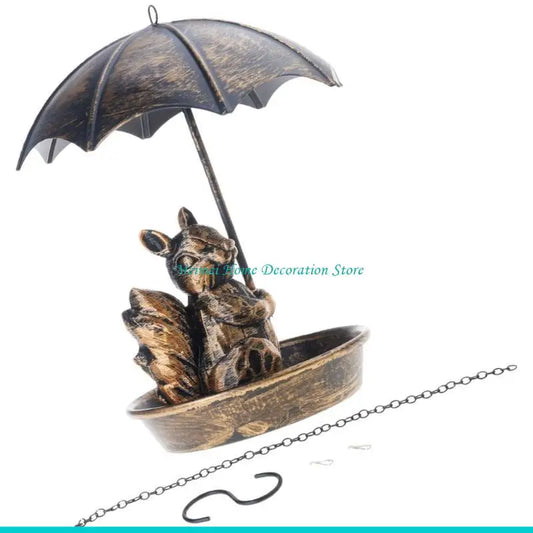 H7BF Outdoor Bird Feeders Iron Construction With Canopys Cover Animal Theme Decorative Piece For Backyard Nature Lover