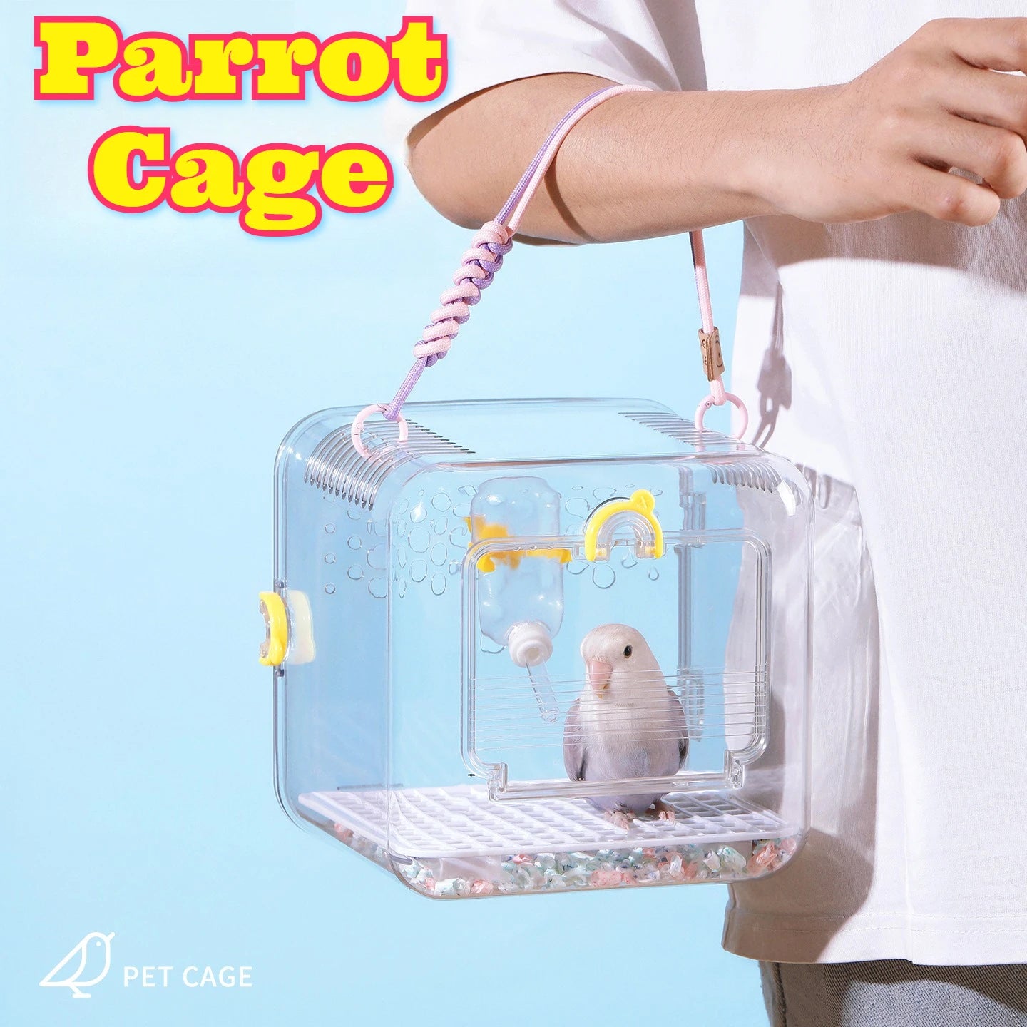 Portable Ventilated Transparent Outdoor Travel Bird Carrier Cage Small Parrots Budgie Cockatiel Lovebird Parakeet Transport Case