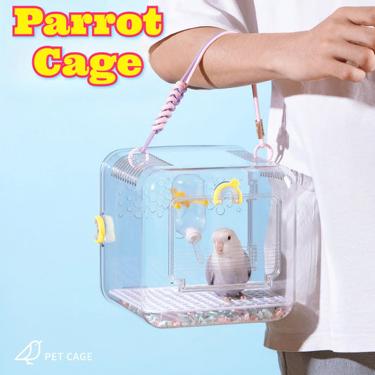 Portable Ventilated Transparent Outdoor Travel Bird Carrier Cage Small Parrots Budgie Cockatiel Lovebird Parakeet Transport Case