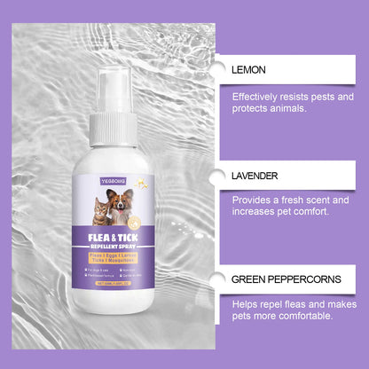YEGBONG 50ml Flea Tick Prevention Spray for Dogs and Cats Fast Acting Waterproof Outdoor Protection with Natural Essential Oils
