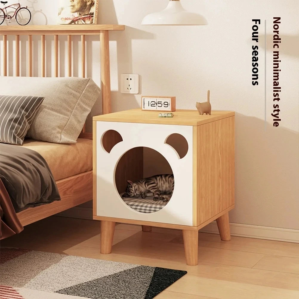 Wooden Cat Nest Bedside Tables Multi Functional Cat Nest Four Season Simple Storage Locker Nightstands Bedroom Furniture
