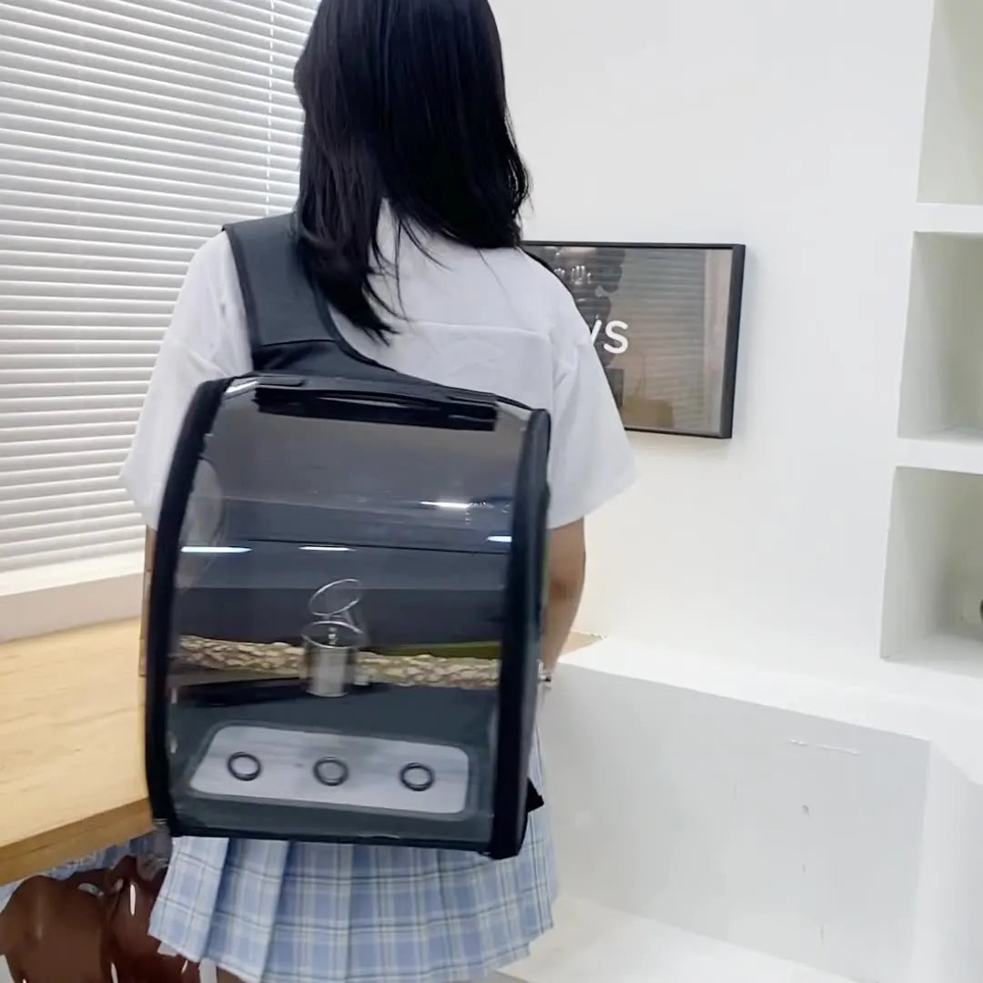 Portable Bird Carrier Bag Birdcage Parrot Transparent Backpack with Feeding Cups Wood Platform for Parakeet Cockatiel Lovebirds
