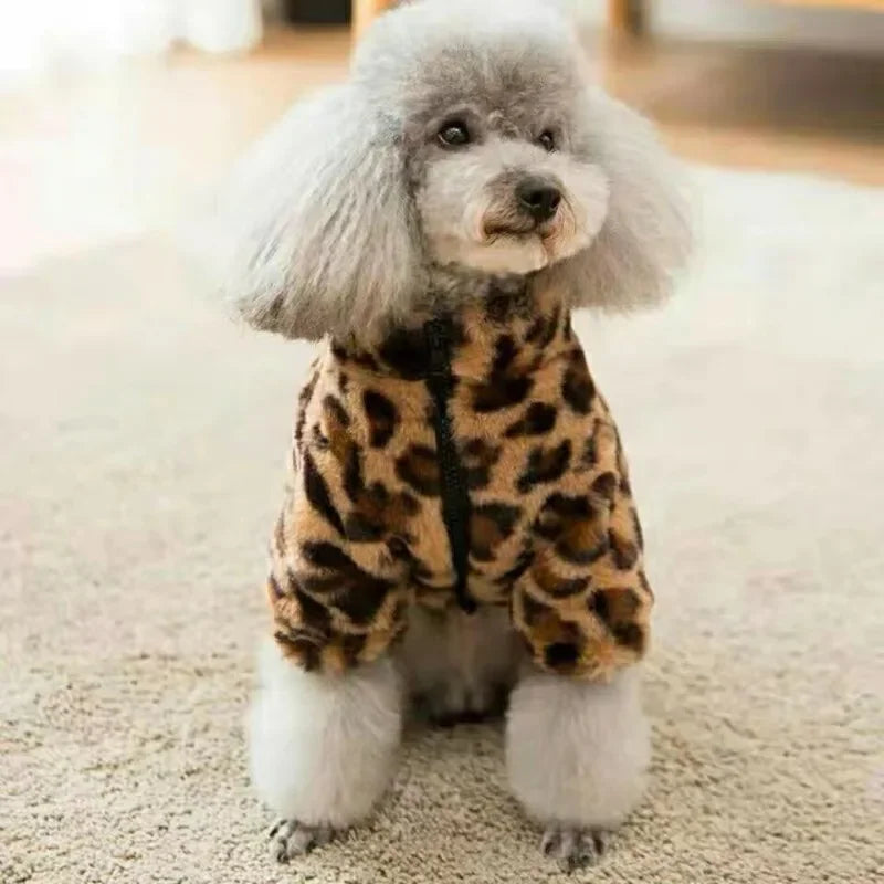 Dog Clothes Small Dog Autumn Winter Coat Leopard Print Fur and Fleece Thermals Puppy Apparels Warm Dog´s Sweater Cute Products