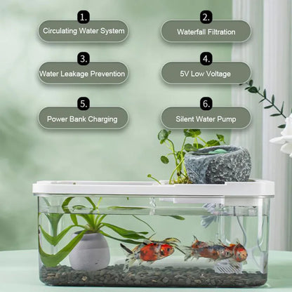 Acrylic Ecological Filter Fish Tank Silent Operation Desktop Mini Fish Tank Self Filtration Water Circulation Ancient Culture