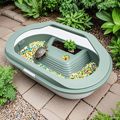 Turtle Terrarium Water Turtle Tank Bottom Drainage Basking Stage Clear Lid Area Habitat Breeding Box for Hermit Gecko Hermit