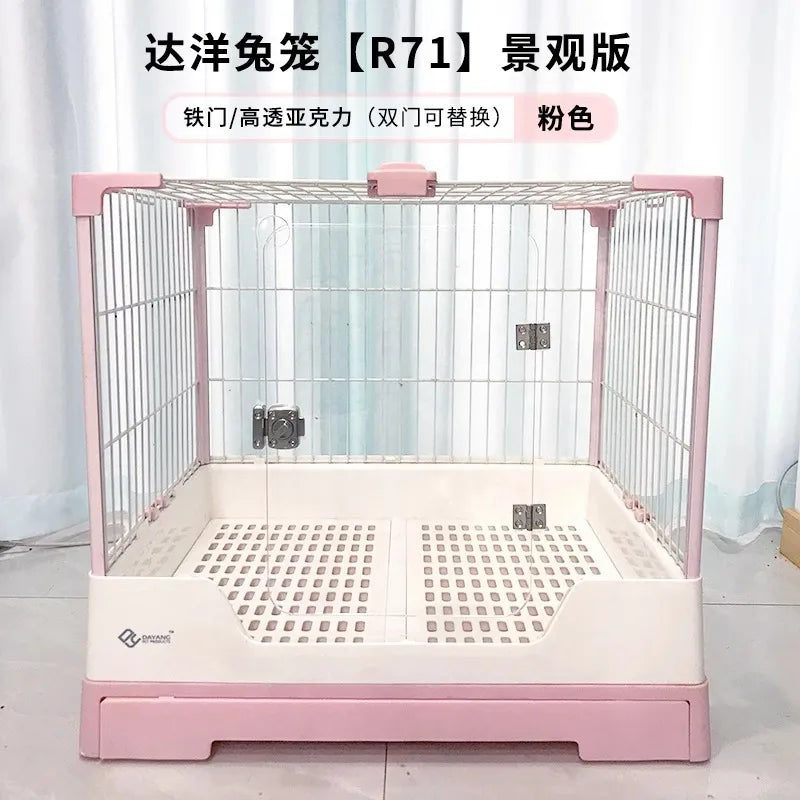 Rabbit Cage with Double Drawers, Urine-Proof, Extra-Large Acrylic Landscape Cage for Home Use