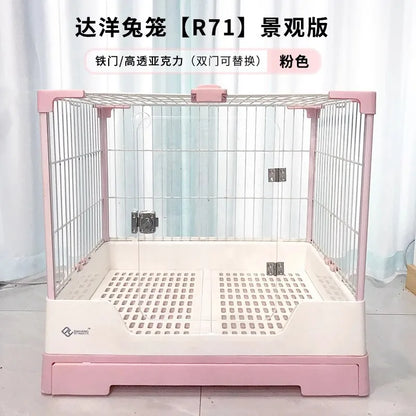 Rabbit Cage with Double Drawers, Urine-Proof, Extra-Large Acrylic Landscape Cage for Home Use