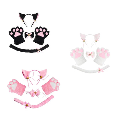 Anime Cat Costume Cosplay Kitten Bow Tie Gloves Toys Accessories Props Headwear for Gifts Dress up Halloween Children Adults