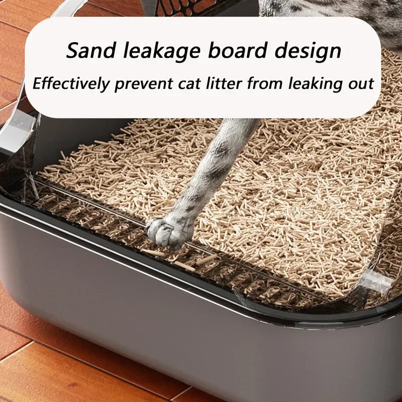 Cat Litter Box Kitty Sandbox Semi-enclosed High Side Splashproof Cat Toilet Pet Bedpans with Litter Scoop Cleaning Cat Supplies