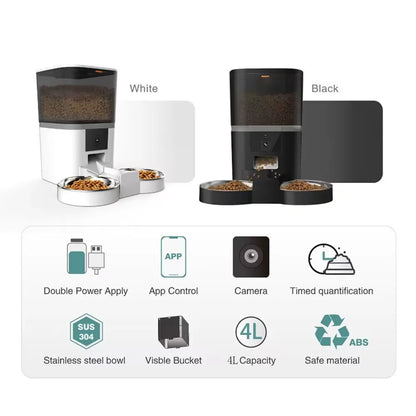 4L Smart 5v USB Automatic Cat Feeder With Camera Video Cat Dry Food Dispenser Pet Smart Voice Recorder Auto Feeder With Stainles