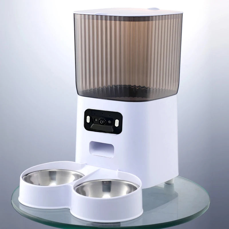 5L Double Bowls Smart Automatic Cat Feeder With Camera Cat Dry Food Video Dispenser Pet Smart Voice Recorder Auto Feeder For Dog