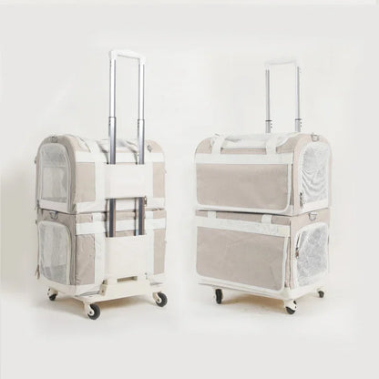 Portable Double-decker Pet Trolley Carrier for Cats & Dogs Ventilated Large Space Outdoor Foldable Breathable Pet Cart