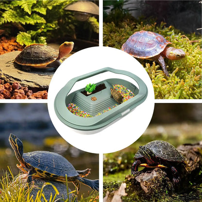 Turtle Terrarium Water Turtle Tank Bottom Drainage Basking Stage Clear Lid Area Habitat Breeding Box for Hermit Gecko Hermit