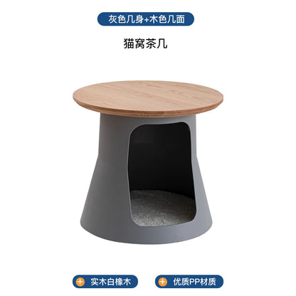 Solid Wood Minimalist Cat Side Table Multi-Functional Coffee Table Pet Bed for Living Room Home Use Cat Furniture