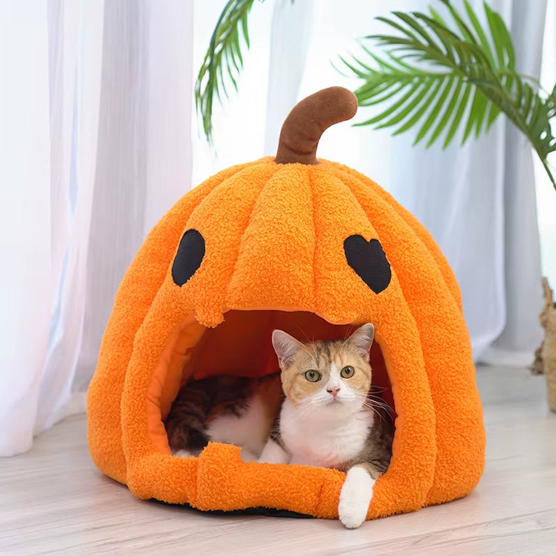 Halloween Pumpkin Cat House Autumn and Winter Warm Cat House Bed Cat and Dog House Pet Halloween Pet Mat