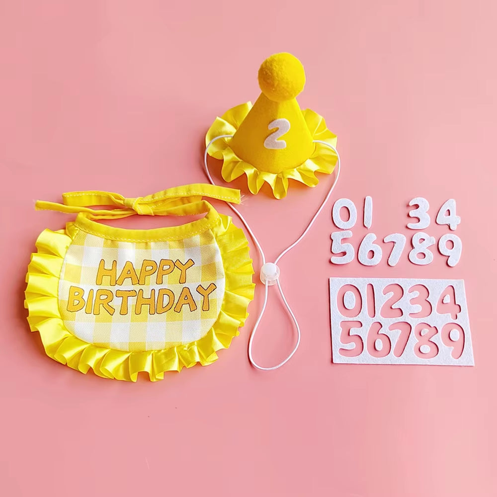 Pet Birthday Cute Props Headwear Caps Bibs Saliva Towel Hat Cat Dog Birthday Costume Pets Accessories Decoration Supplies