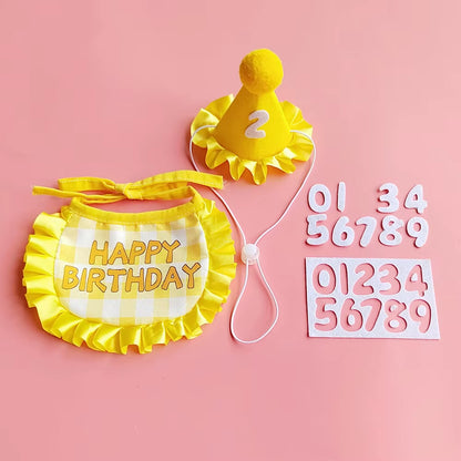 Pet Birthday Cute Props Headwear Caps Bibs Saliva Towel Hat Cat Dog Birthday Costume Pets Accessories Decoration Supplies