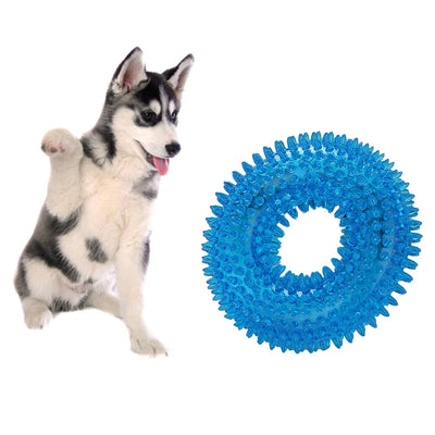Dog Squeaky Toys, Non Toxic Dog Thorn Circle Ring Squeak Chew Toss Fetch Toys for Dogs, TPR Rubber Puppy Toys Spikey Dog Chew Toys for Small Medium and Large Dogs, Red, 1Pc
